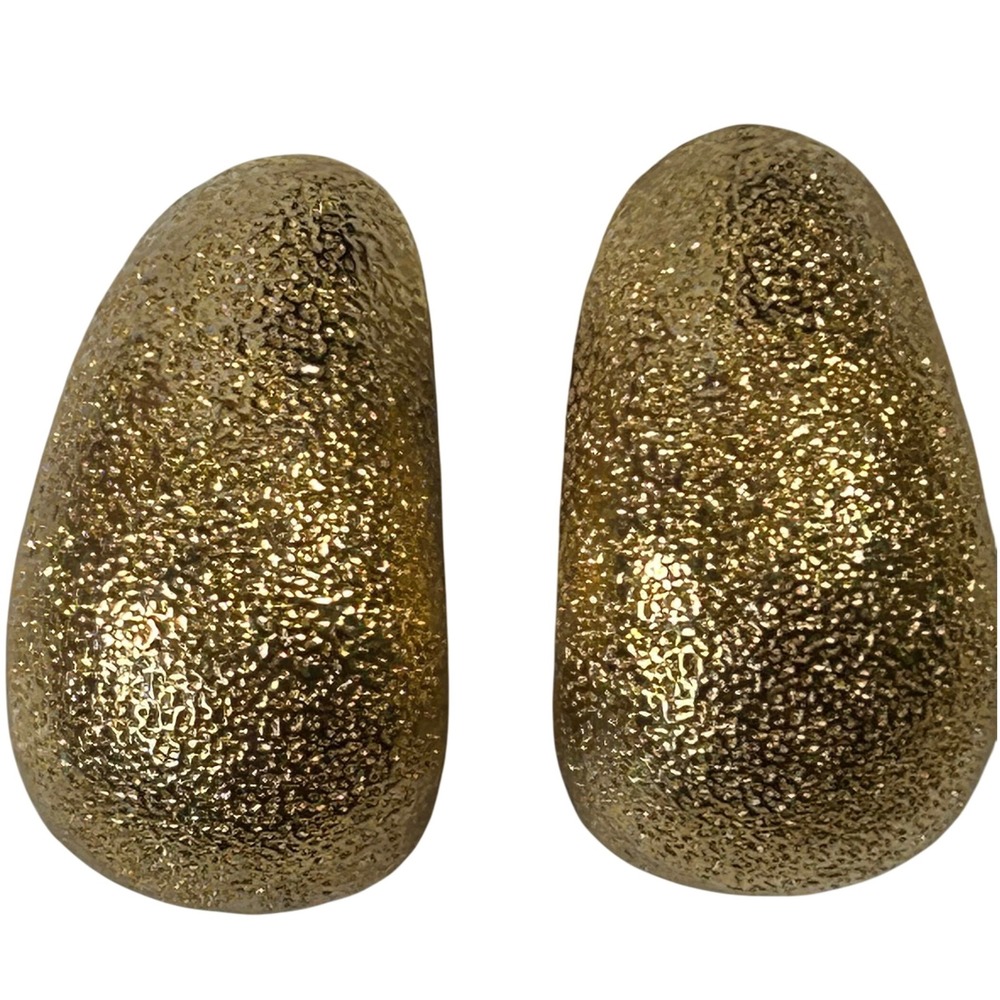 Gold Tone Statement Earrings Textured Clip On Chunky Party Cocktail Jewelry Vtg‎
